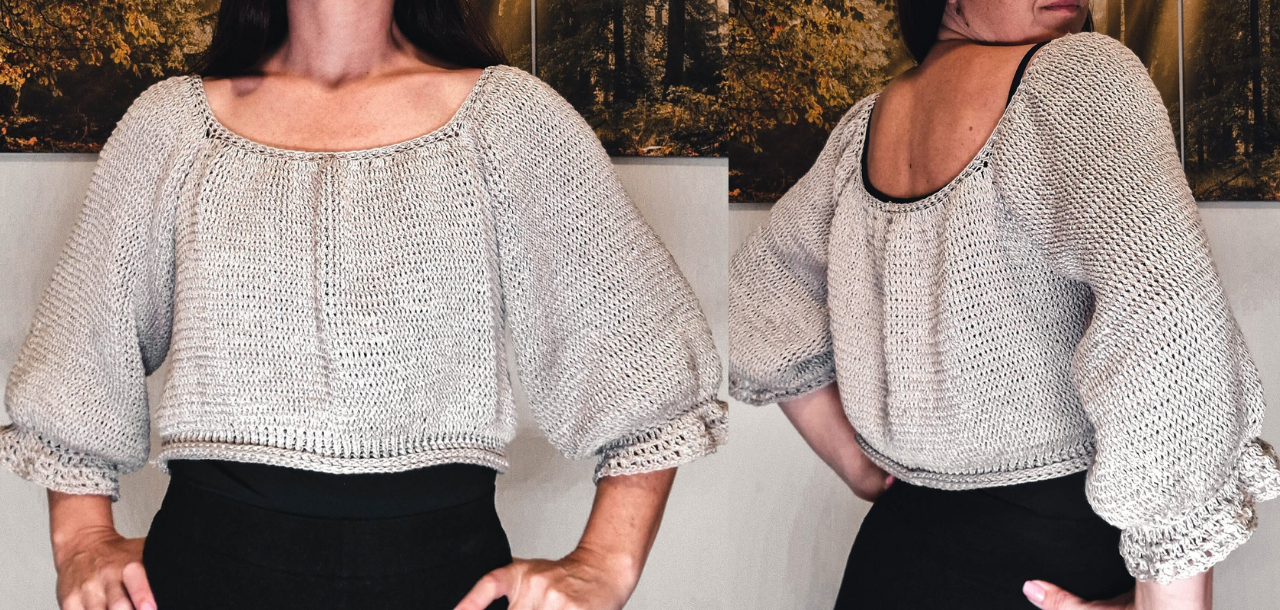 Ruffle Raglan Crochet Sweater 