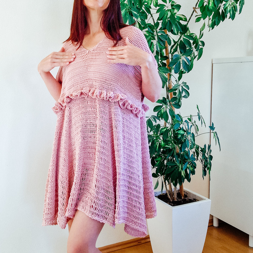 Loops Only blush ruffle summer dress featuring lightweight fabric, sleeveless design, and charming ruffle details.