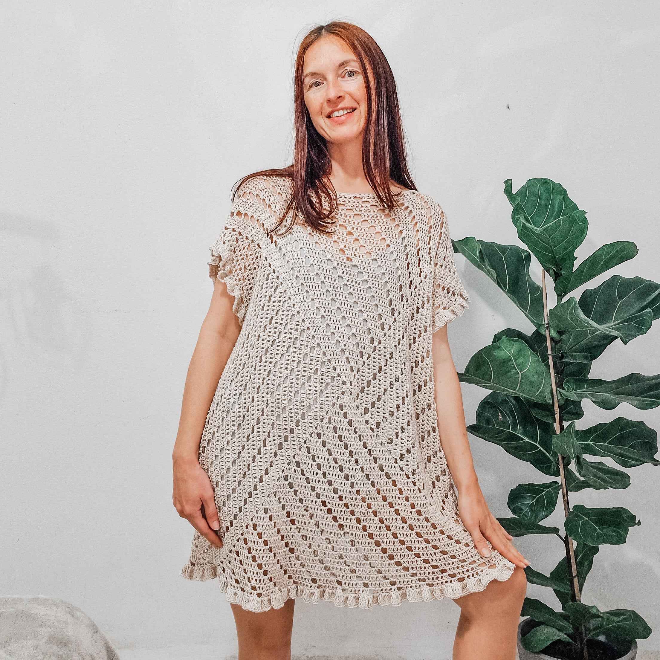 Loops Only Granny Square Summer Dress with colorful crochet pattern, sleeveless design, perfect for warm weather.