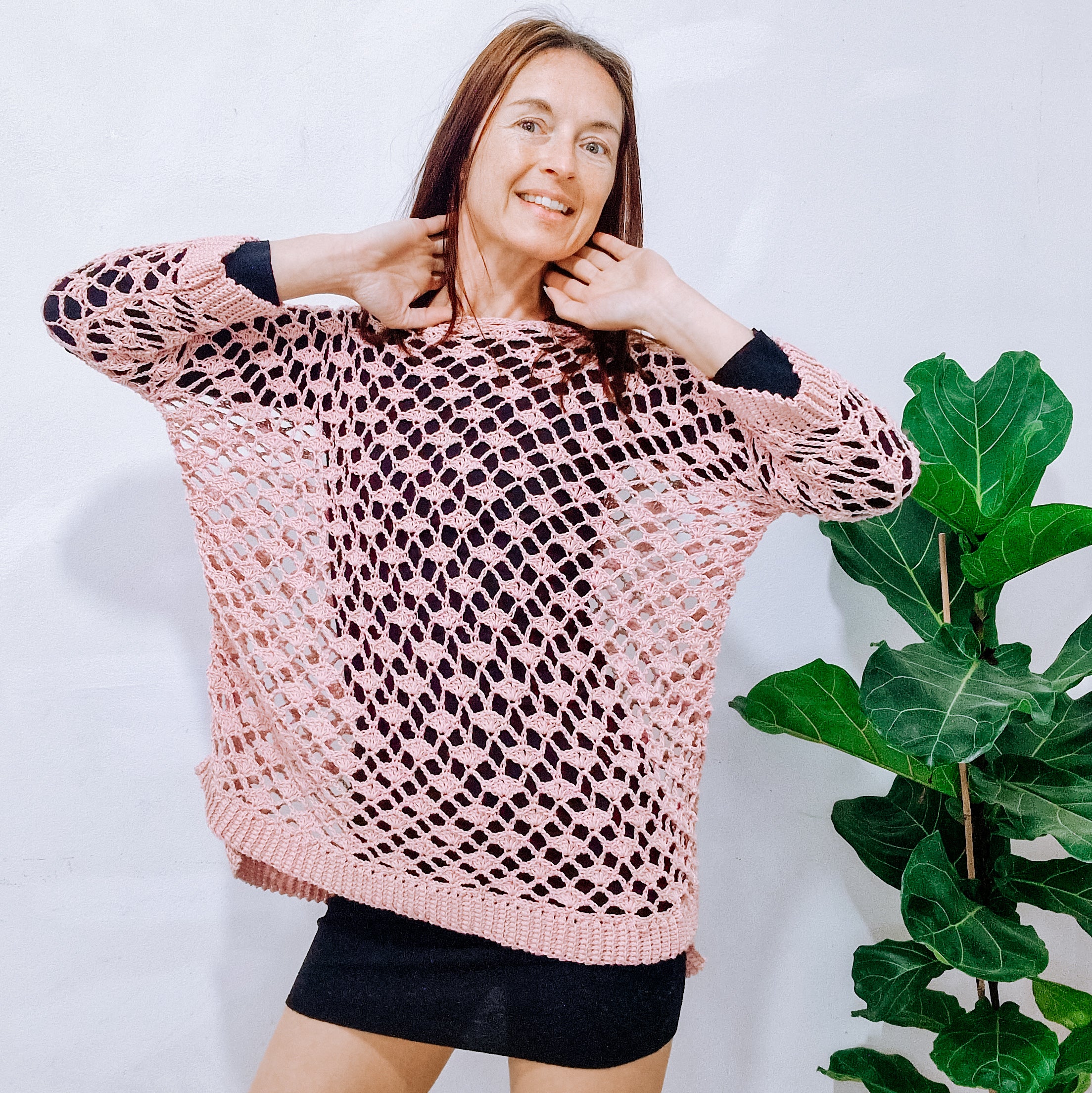Loops Only rose lace oversized summer sweater with delicate lace details, lightweight and comfortable for warm weather.