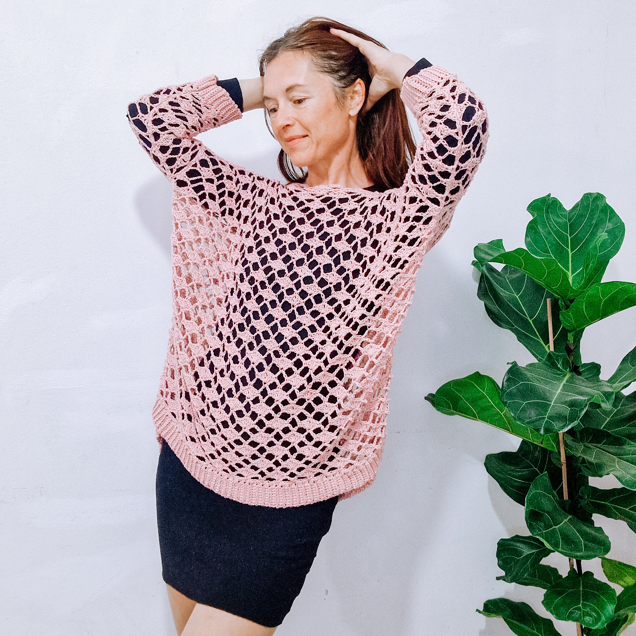 Loops Only oversized summer sweater with rose lace details, lightweight and breathable, perfect for casual warm-weather wear.