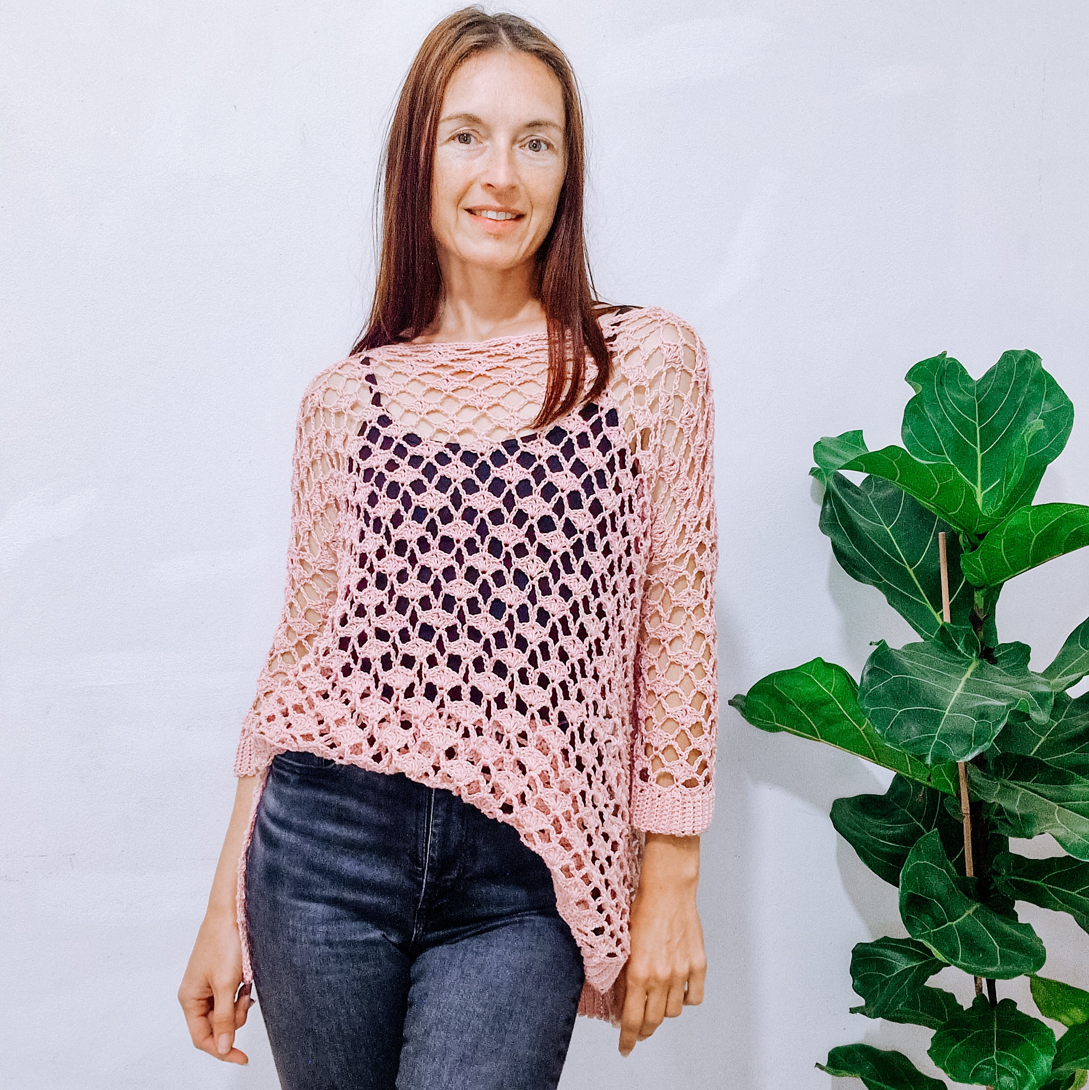 Loops Only oversized summer sweater with rose lace design, lightweight and breathable, perfect for warm weather.