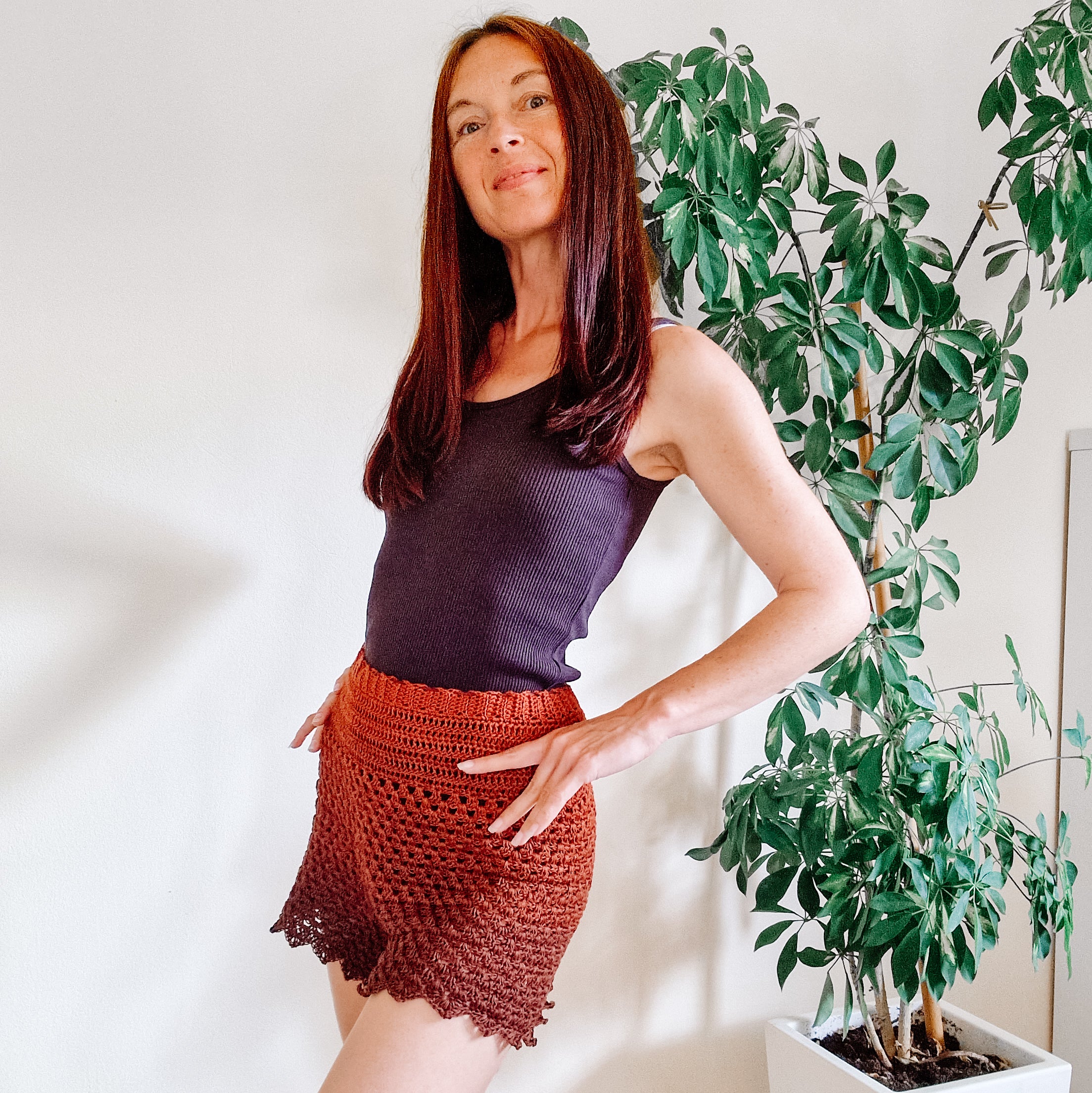 Loops Only Boho Granny Stitch Shorts shown in natural fabric with a relaxed fit and intricate stitch detailing.