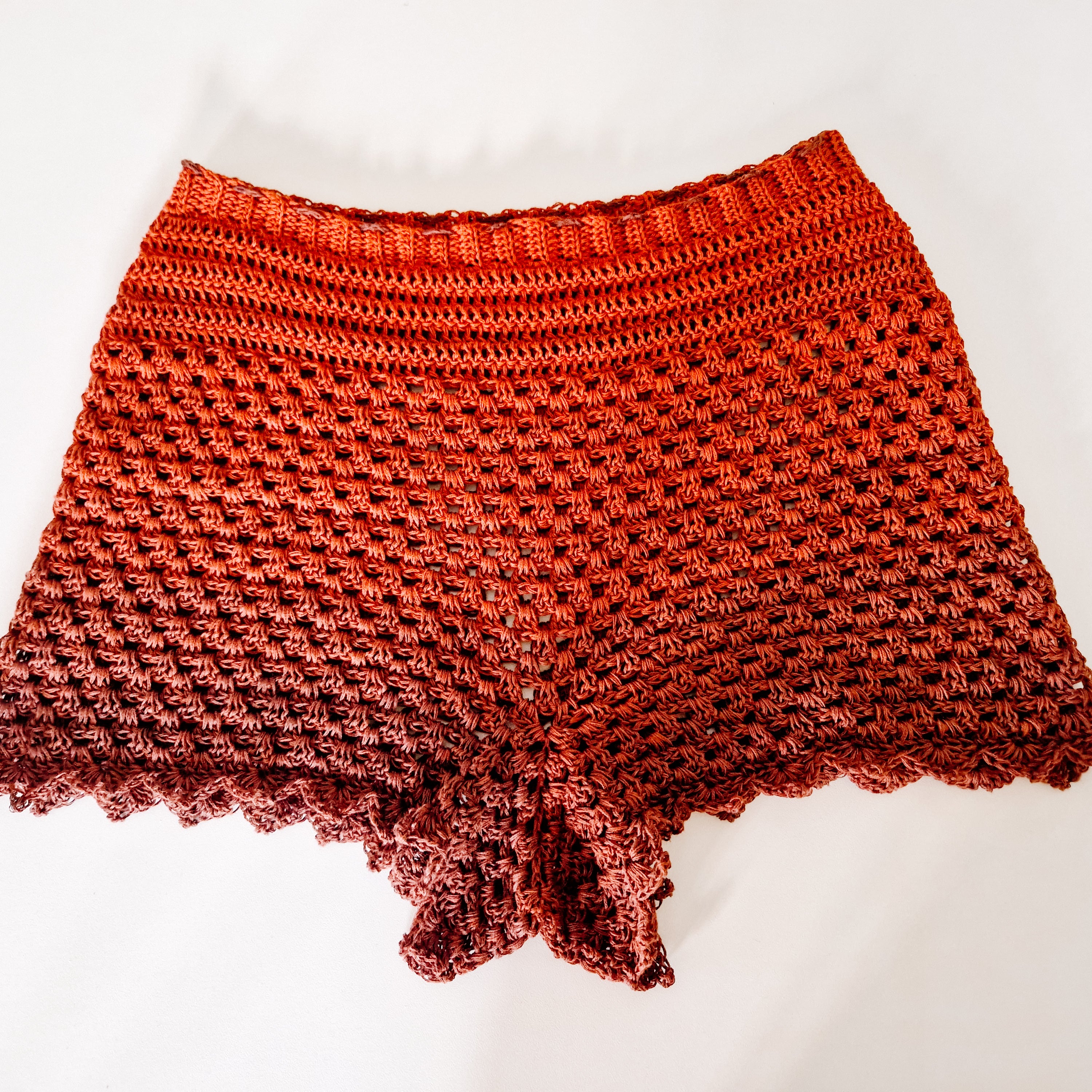 Loops Only Boho Granny Stitch Shorts featuring a relaxed fit and intricate stitch details, perfect for casual summer wear.
