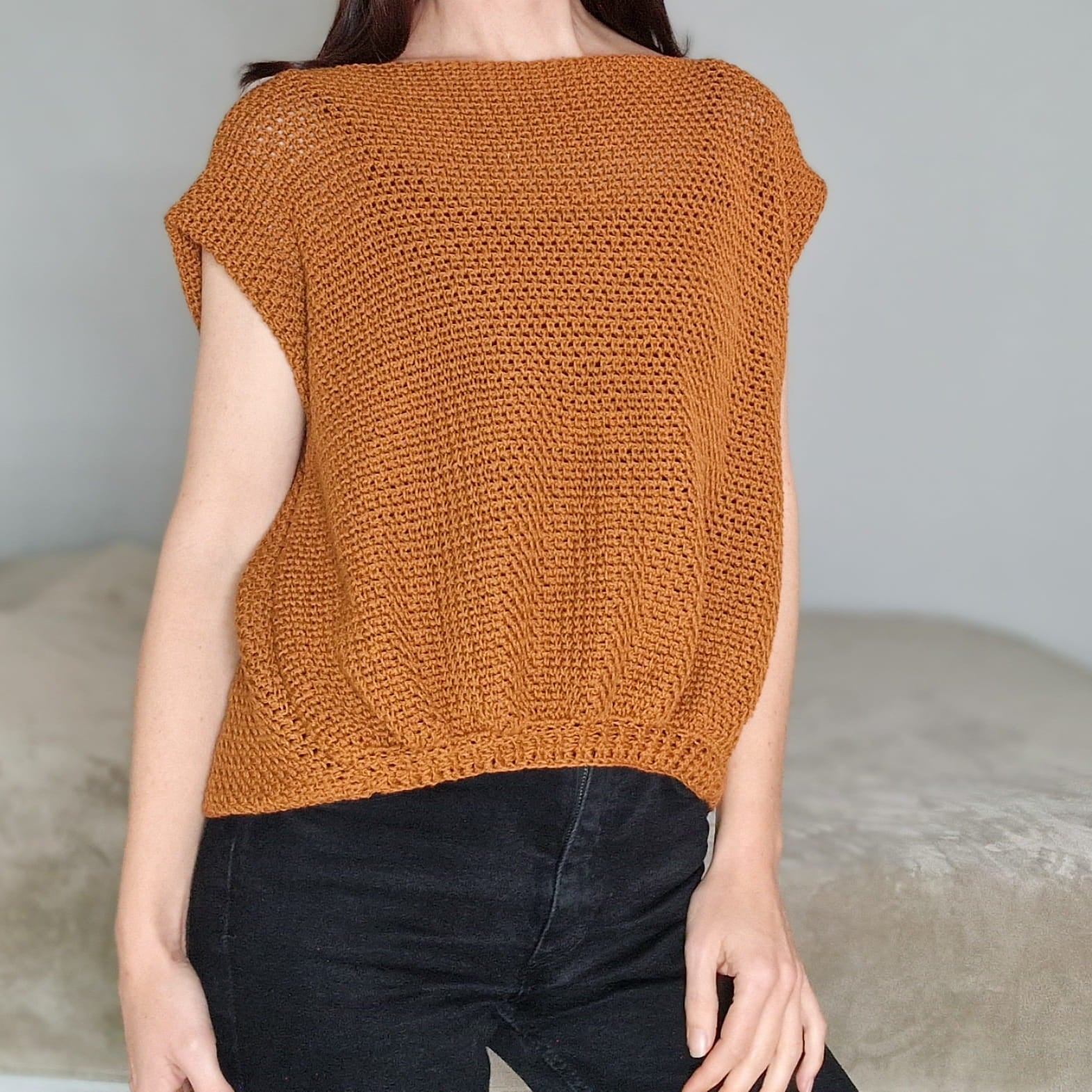 Loops Only Terra cap sleeve oversized top shown on a model, casual fit with relaxed style and soft fabric in a neutral color.