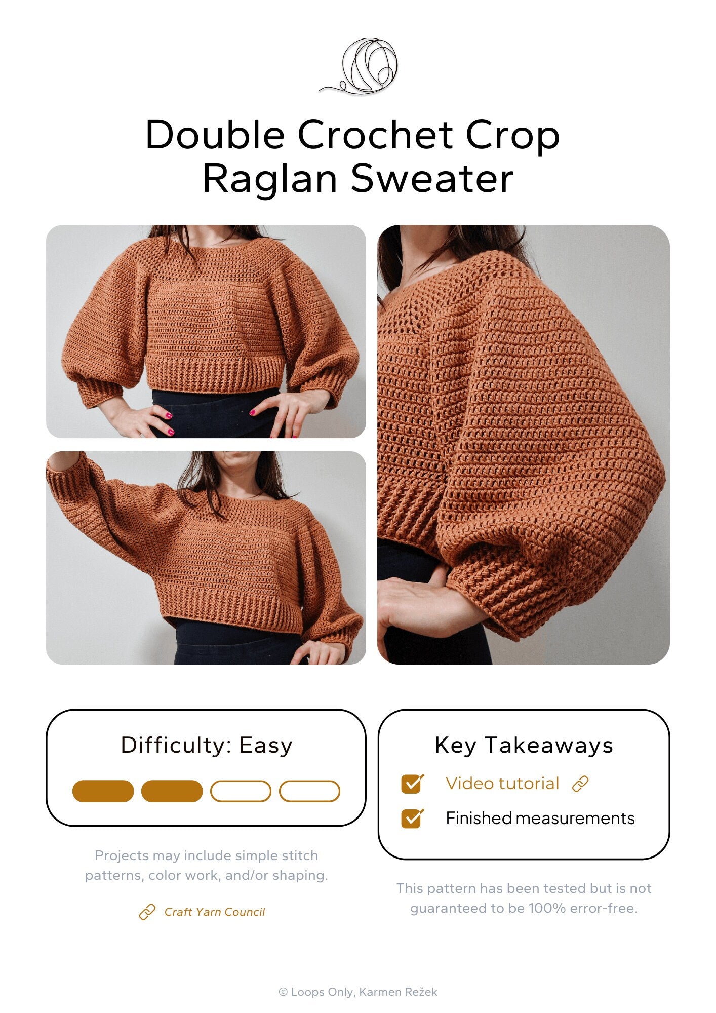 Double Crochet Crop Raglan Sweater - Loops Only