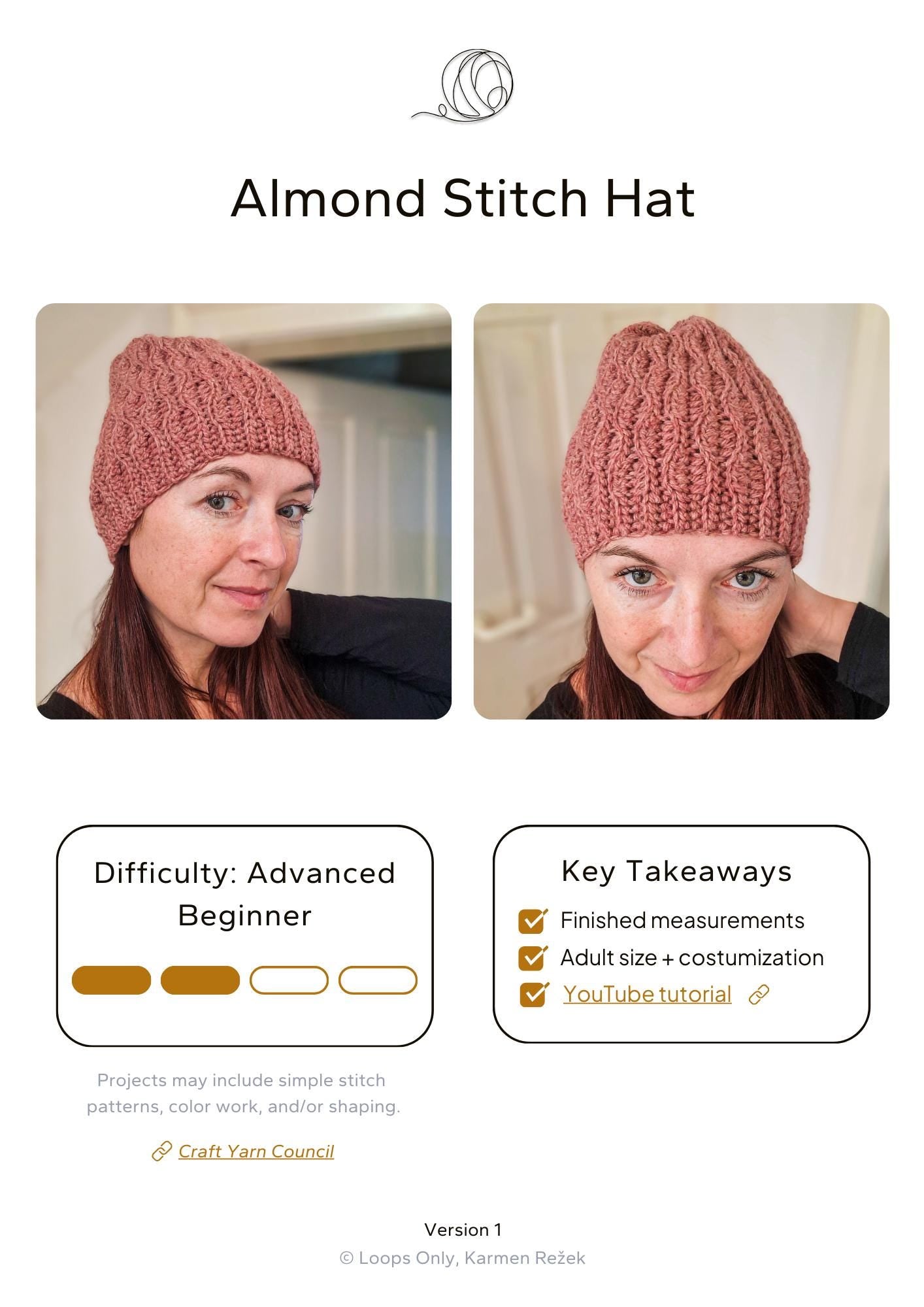 Almond Stitch Hat - Loops Only