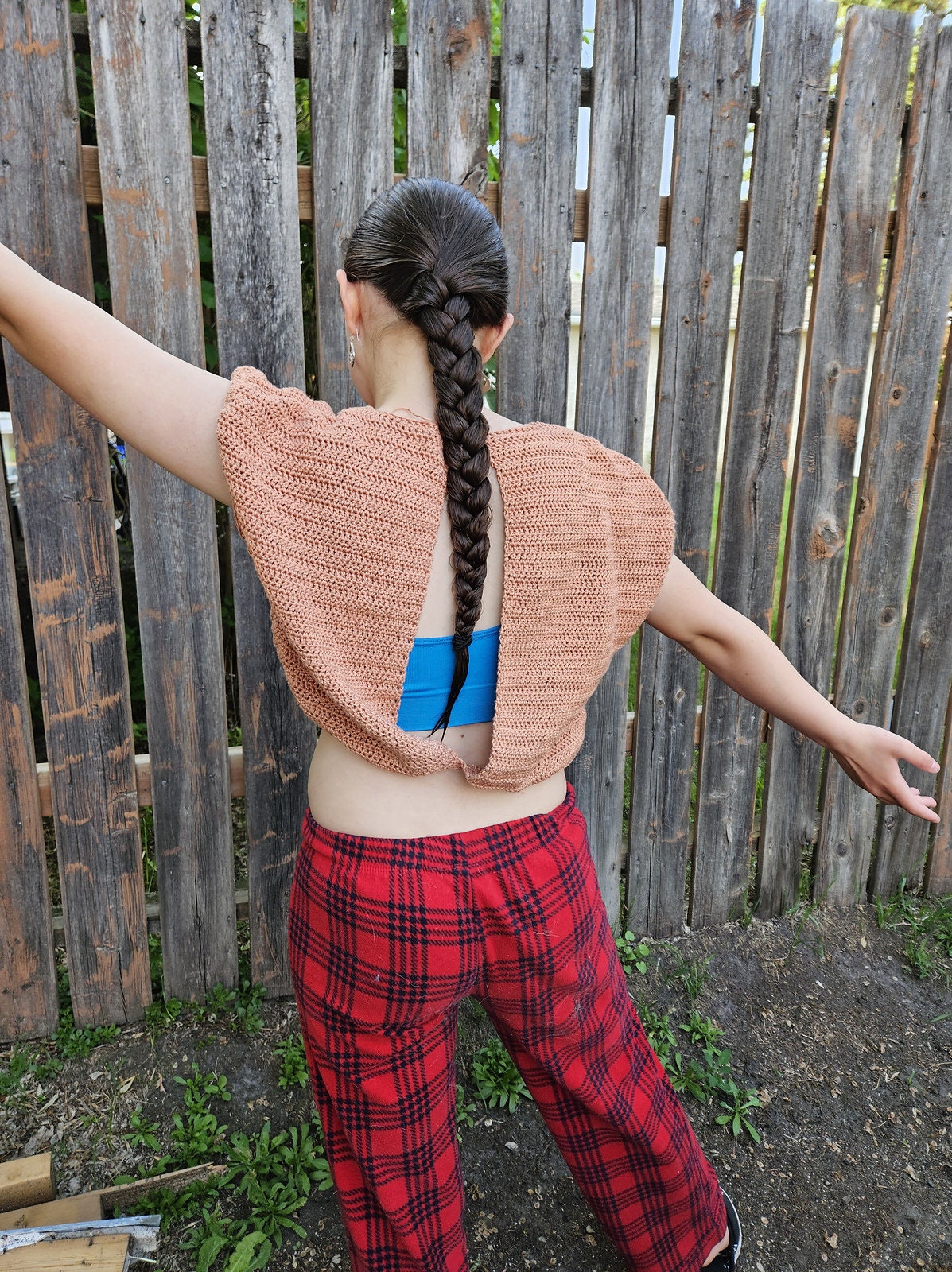 Open Back Oversized Double Crochet Top - Loops Only
