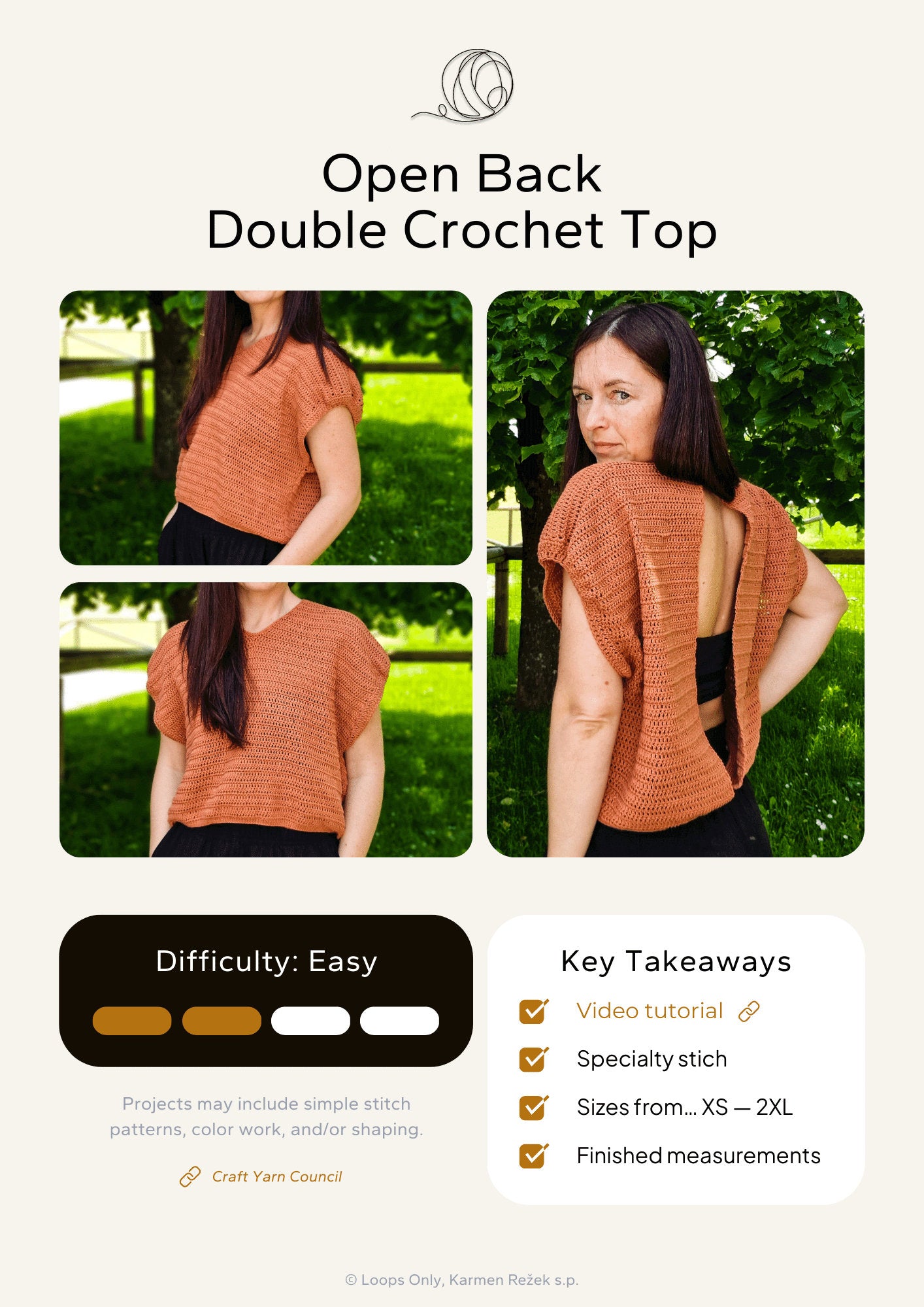 Open Back Oversized Double Crochet Top - Loops Only